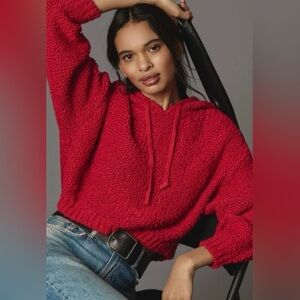 NWOT Anthropologie Pilcro Sailcloth Hooded Sweater~Small ~ Red Raspberry ❤️